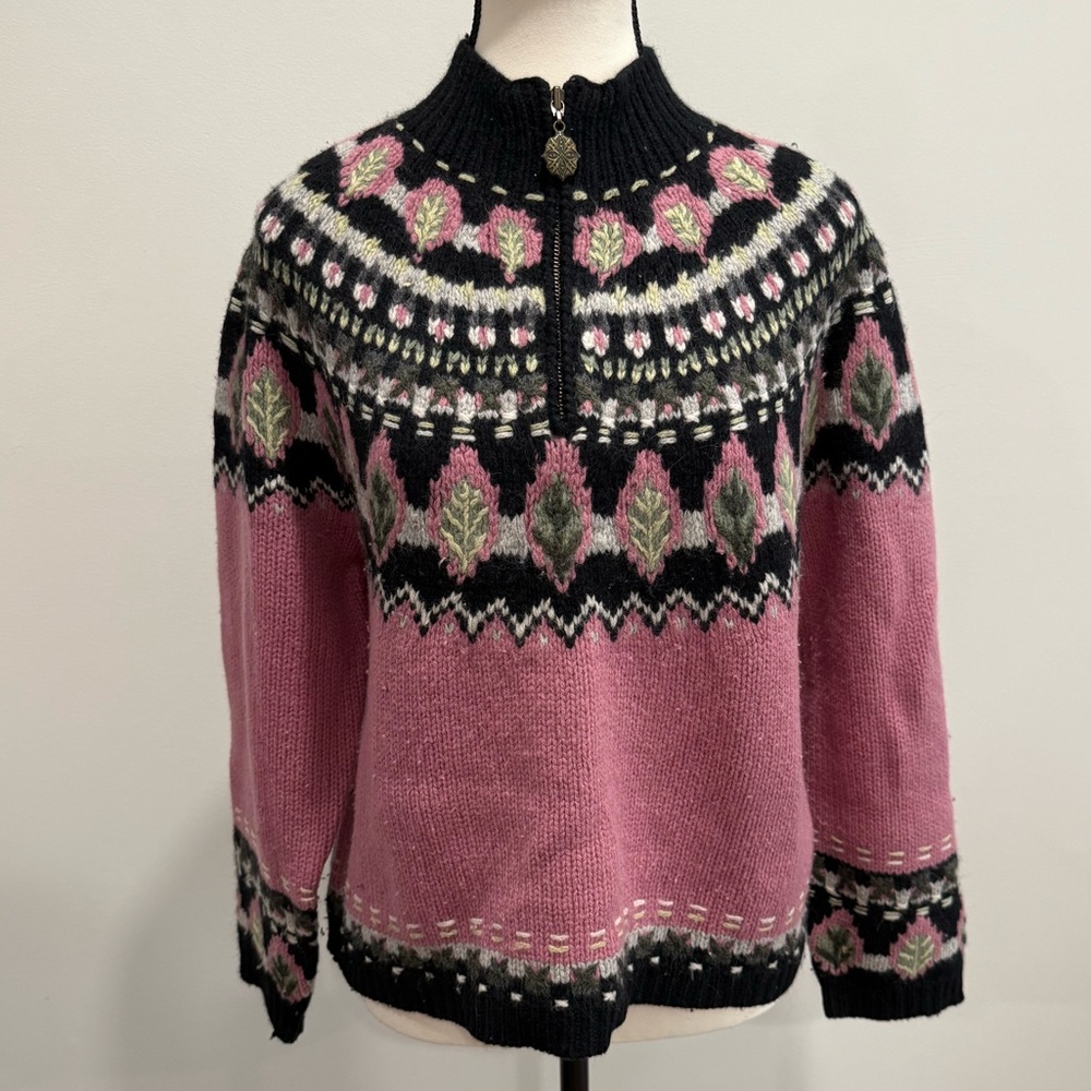 Vintage Icelandic Design  Nordic Fair Isle Wool Sweater - Lambswool Angora